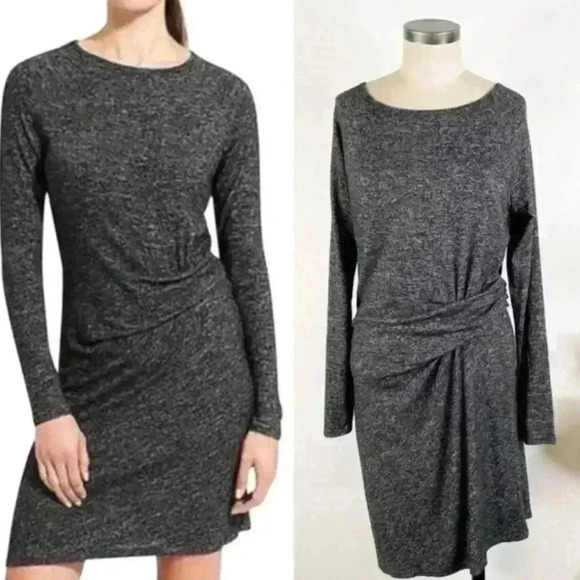 Athleta Sheath Dress Ruched Waist Super Soft Charcoal Heather Gray Comfy size M - Picture 1 of 5